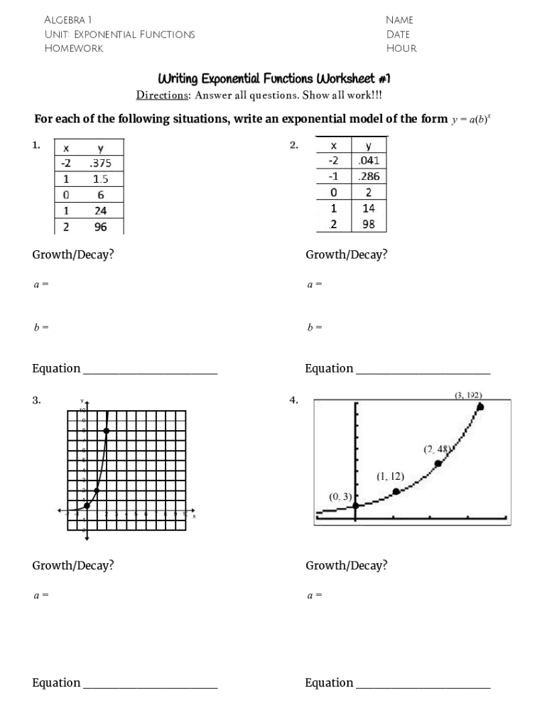 Writing Exponential Functions Worksheet With Answers Pdf Fill Online Printable Fillable Blank PdfFiller Writing Exponential Functions Worksheet With Answers Pdf Fill Online Printable Fillable Blank PdfFiller