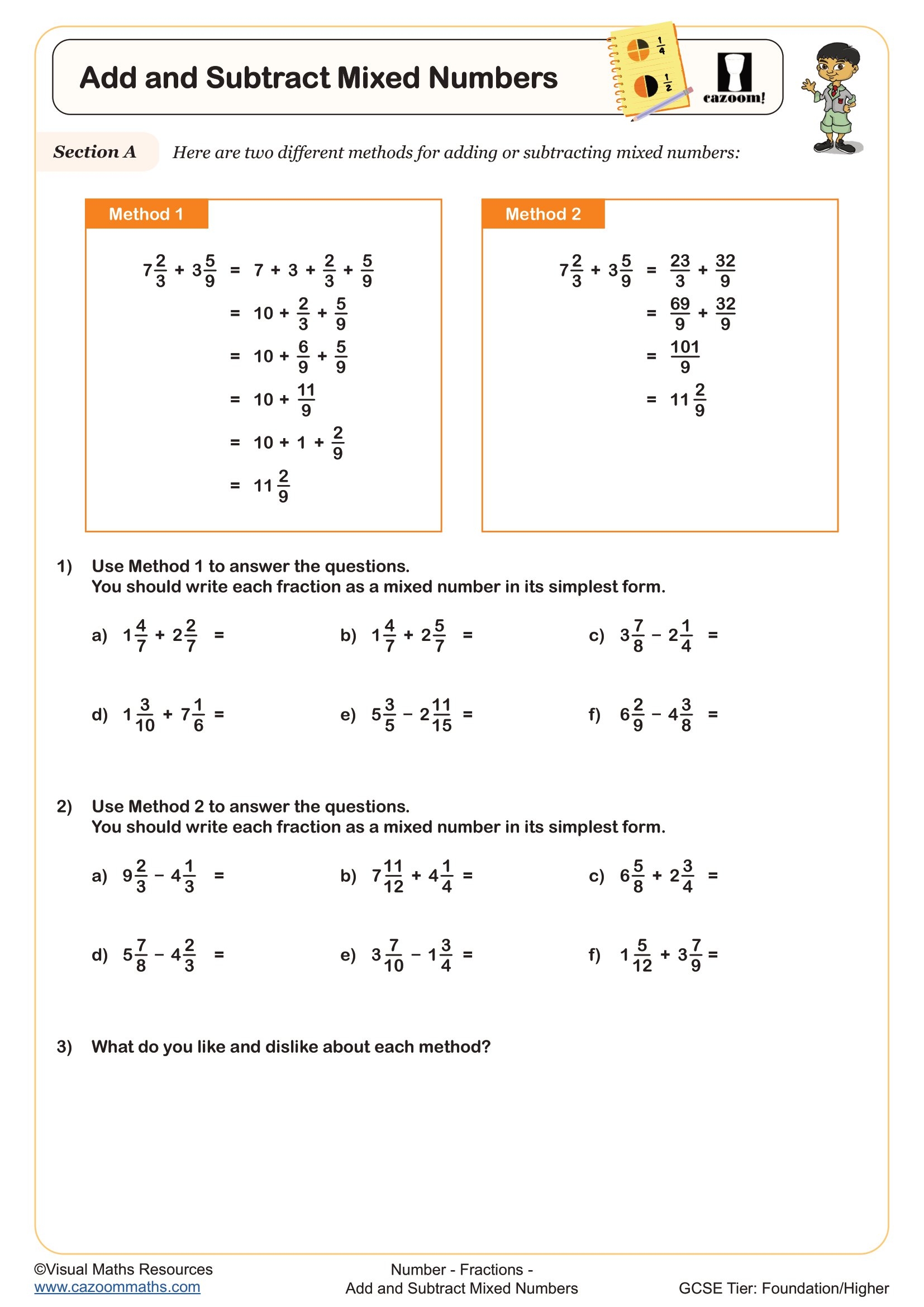 Year 10 Fractions Worksheets PDF Printable Year 10 Fractions Worksheets