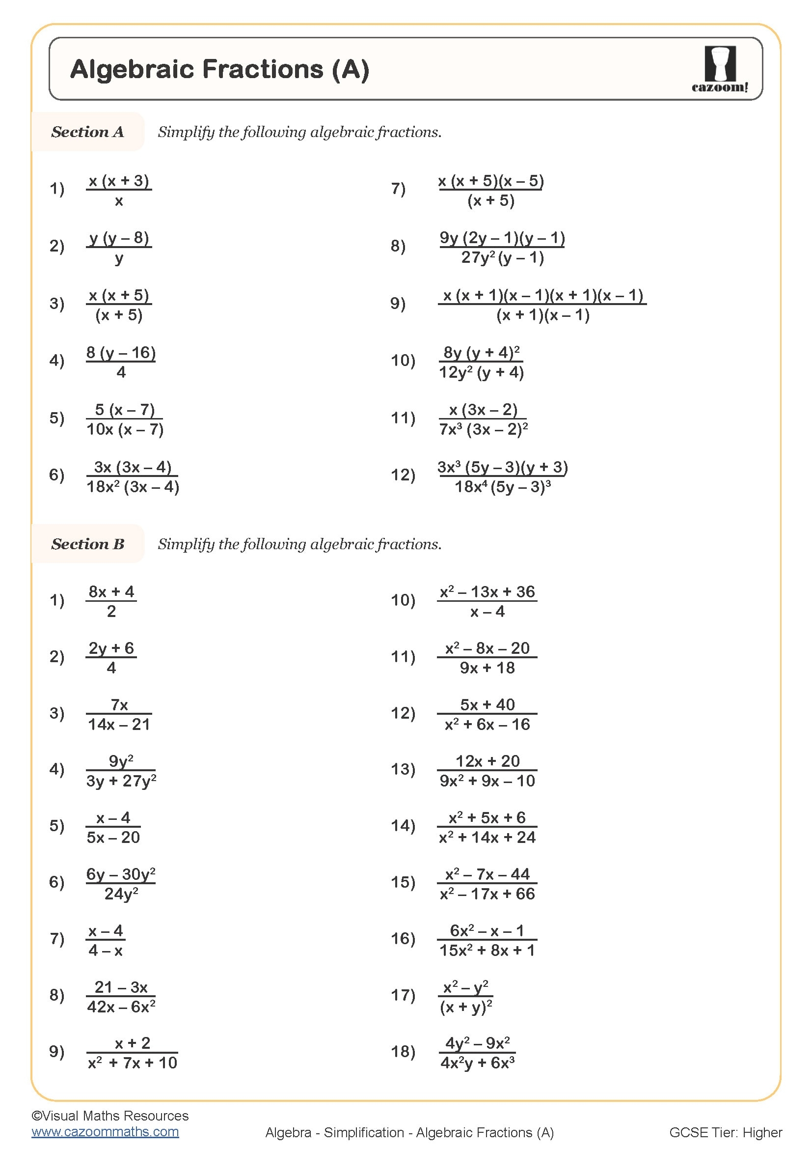 Year 10 Simplification Worksheets PDF Printable Worksheets Year 10 Simplification Worksheets PDF Printable Worksheets
