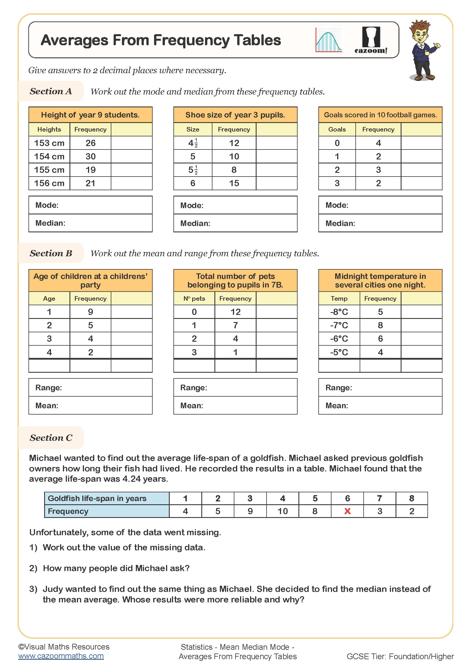 Year 8 Mean Median Mode Worksheets PDF Printable Worksheets