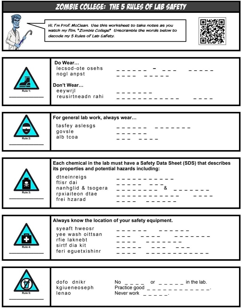 Zombie College The 5 Rhles Of Lab Safety Hi M Prof Mcclean Zombie College The 5 Rhles Of Lab Safety Hi M Prof Mcclean